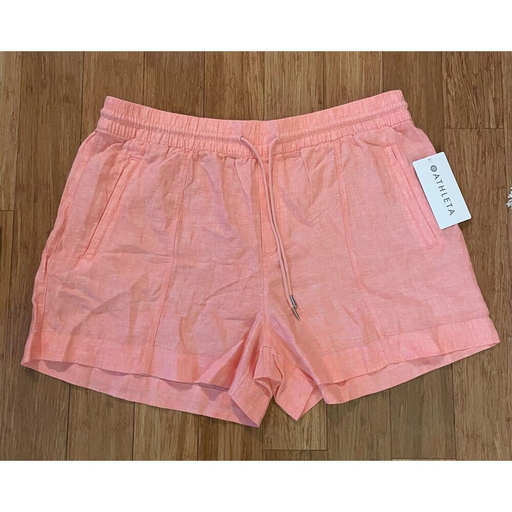 ATHLETA‎ Retreat Linen Shorts Women's Sz 18 NWT Sun Down Peach Pull-on $69 - Picture 6 of 10